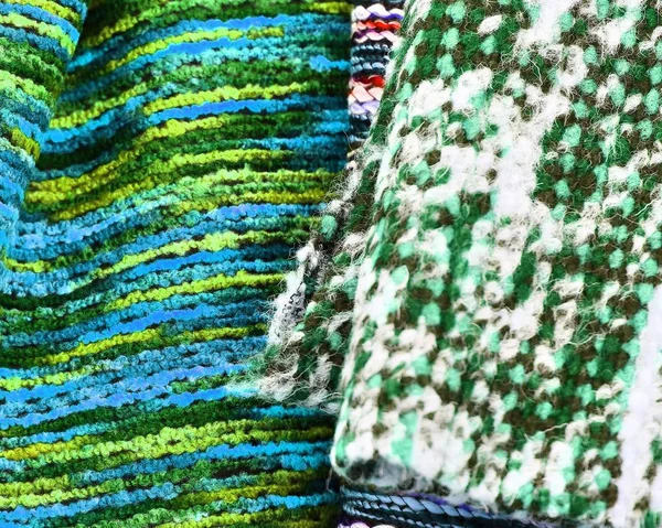 Vista Perto Sobre Têxteis Coloridos Tecidos Texturas Fundos — Fotografia de Stock