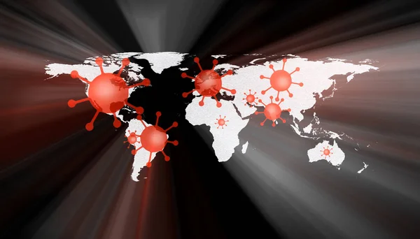 Ilustração Mapa Mundo Mostrando Vírus Corona Covid Hotspots Nos Estados — Fotografia de Stock