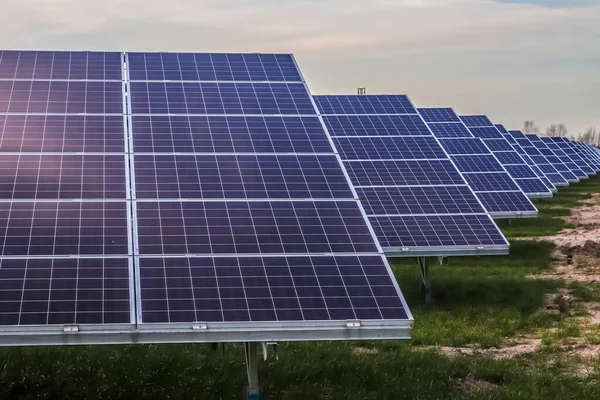 Kuzey Avrupa Daki Büyük Bir Parkta Güneş Modülleriyle Temiz Enerji — Stok fotoğraf