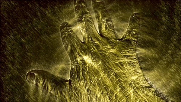 Иллюстрация Светящейся Мужской Руки Кирлиевой Аурой Изображающей Различные Символы — стоковое фото