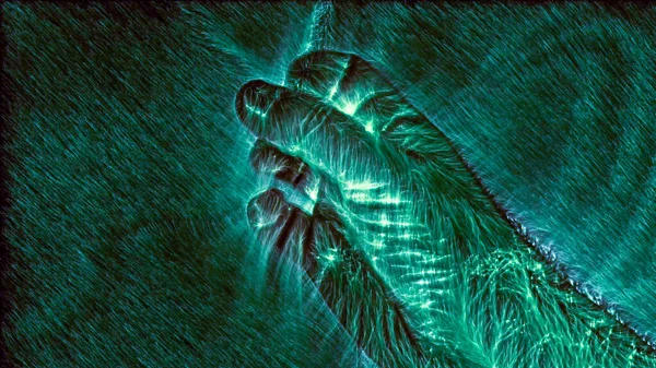 Ілюстрація Сяючої Людської Руки Кірліанською Аурою Показує Різні Символи — стокове фото