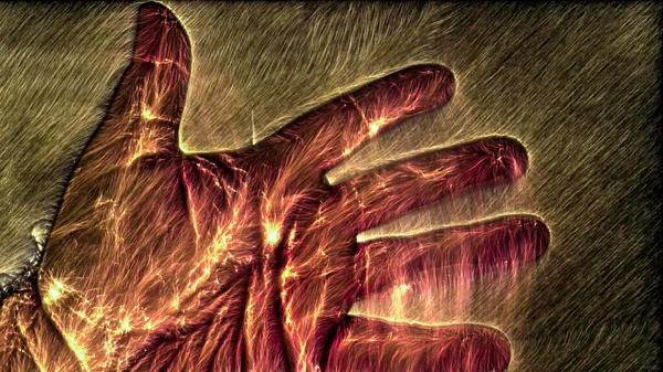 Ilustração Uma Mão Masculina Humana Brilhante Com Uma Aura Kirlian — Fotografia de Stock