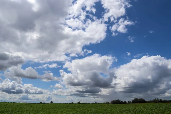 Bonitas Formações Brancas Fofas Belas Nuvens Céu Azul Profundo Verão — Fotografia de Stock