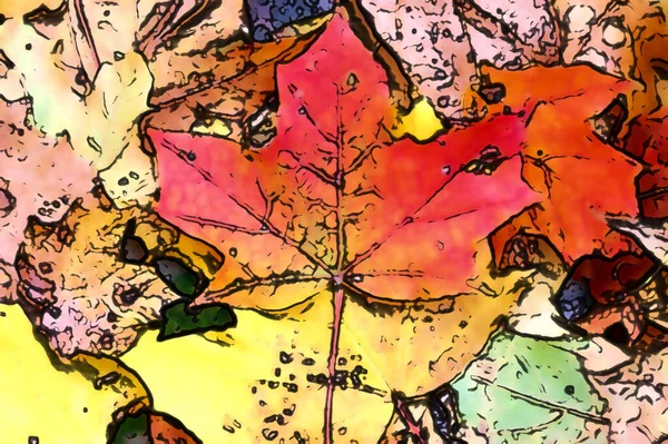 Comic Malerei Von Bunten Herbstblättern Für Hintergründe Oder Texturen — Stockfoto