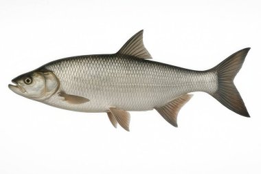 Bir Asp balığının gerçekçi dijital çizimi, zarif vücudunu ve zarif yüzgeçlerini sergiliyor.