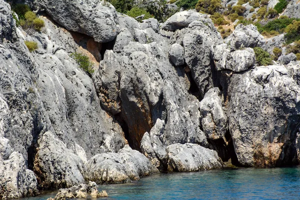 Средиземное Море Прибрежные Скалы Каменной Структурой Следами Времени Концепция Время — стоковое фото