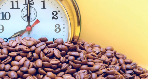 Alarma Reloj Granos Café Concepto Despertar Por Mañana — Foto de Stock