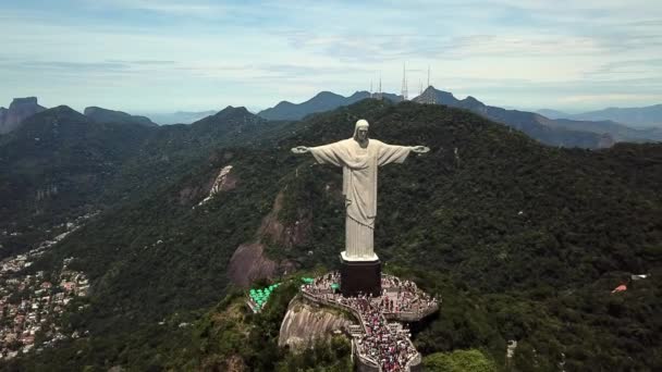Άγαλμα Του Χριστού Σωτήρος Στο Ρίο Ντε Τζανέιρο Βραζιλία — Αρχείο Βίντεο