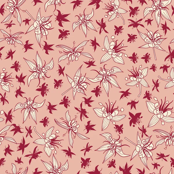 Ροζ Λουλούδια Κακάο Και Απρόσκοπτη Σιλουέτες Vector Μοτίβο Φόντου Μεγάλη — Διανυσματικό Αρχείο