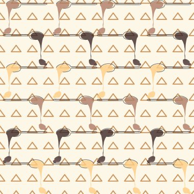 Satır üçgen zemin üzerine çikolata kaşık erime. Seamles vektör desen. Mutfak eşyaları, ev dekorasyonu, duvar kağıdı, ambalaj kağıdı ve daha fazlası için idealdir.