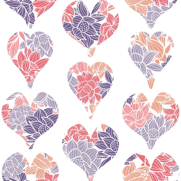Geometric Seamless Pattern Hearts Embellished Colorful Floral Pattern Waterlilies Great — Stock Vector