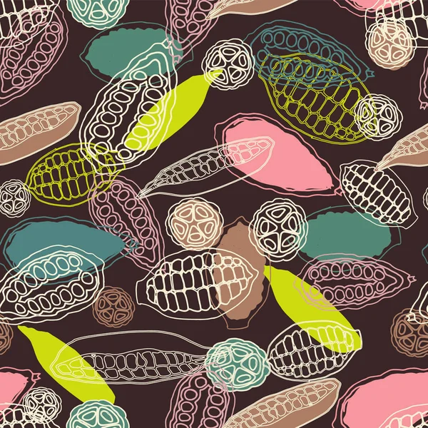 Colorful Stylized Cacao Pods Seamless Vector Pattern Background Ideal Fabric — Stock Vector