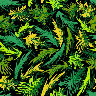 Serbest elle çizilmiş bir tarzda koyu arka plan üzerinde soyut renkli deniz yosunu sualtı bitki örtüsü vektör seamless modeli. Kumaş, ev dekorasyonu, ileti örneği, moda aksesuarları için idealdir.