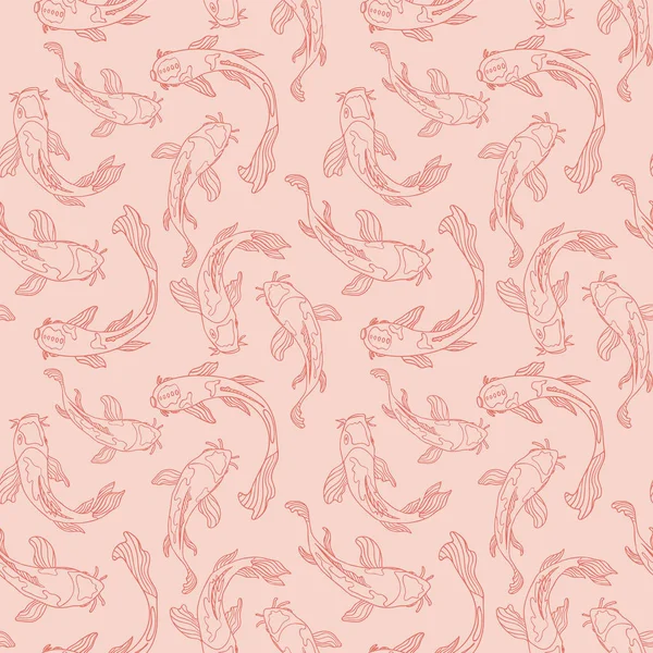 Hat sanatı yüzme Japon Koi balık pastel arka plan üzerinde pembe. Tamamen düzenlenebilir sorunsuz vektör desen. Büyük kumaş, ev dekorasyonu, ileti örneği, moda aksesuarları için.