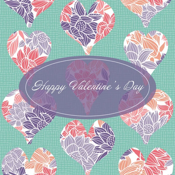 Happy Valentines Day Wenskaartsjabloon Met Uitgesneden Hart Vormen Gevuld Met — Stockvector