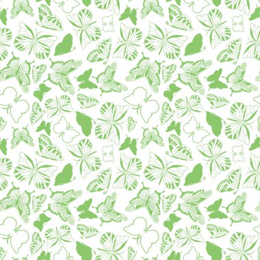 Beyaz arka plan bahar yeşil taze kelebek siluet doku. Sorunsuz vektör desen. Ev dekorasyonu, ileti örneği, moda için idealdir.