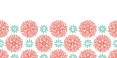 Modern stilize Nilüfer veya yıldız çiçeği çiçek mandalalar yatay sınır tasarlamak şeftali ve mavi. Vektör şablonu. Kağıt, kumaş, web, kartları, arka planlar, şablonlar, ev dekor için.