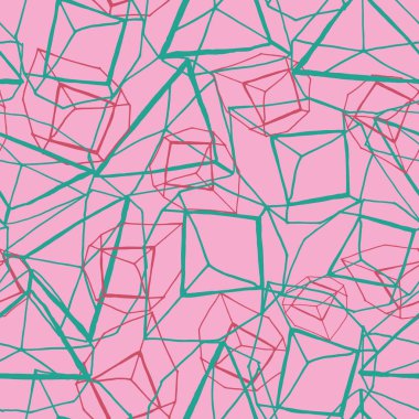 Soyut El geometrik Prizmatik etkisi tasarım parlak pembe ve yeşil çekilmiş. Vektör seamless modeli. Büyük tekstil, ev dekor, moda ve Kırtasiye, arka planında, web için.