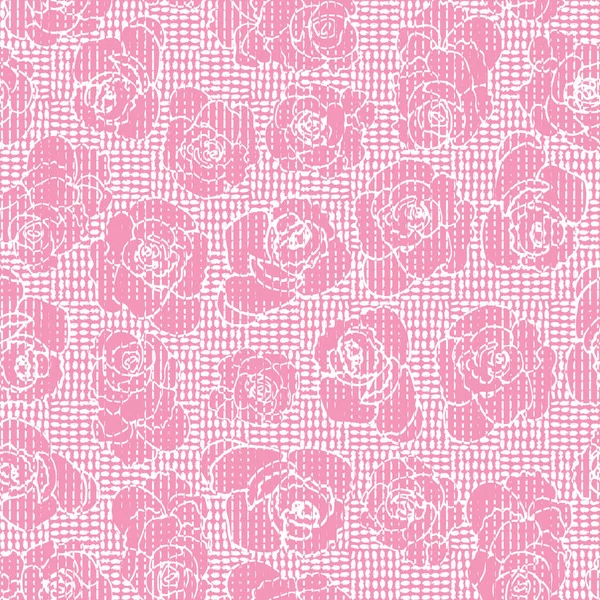 Stickereien Inspirierten Gestreifte Florale Nahtlose Rosenmuster Auf Einem Texturierten Leinwandhintergrund — Stockvektor