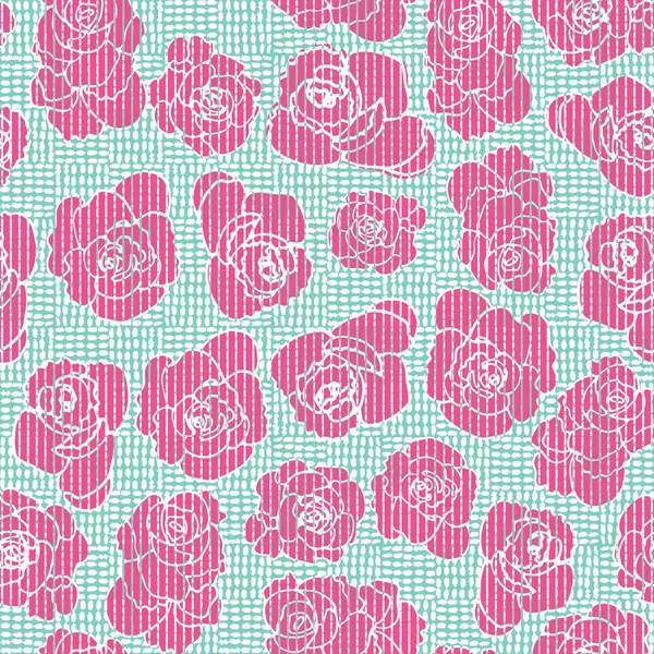 Stickereien Inspirierten Gestreifte Florale Nahtlose Rosenmuster Auf Einem Texturierten Leinwandhintergrund — Stockvektor