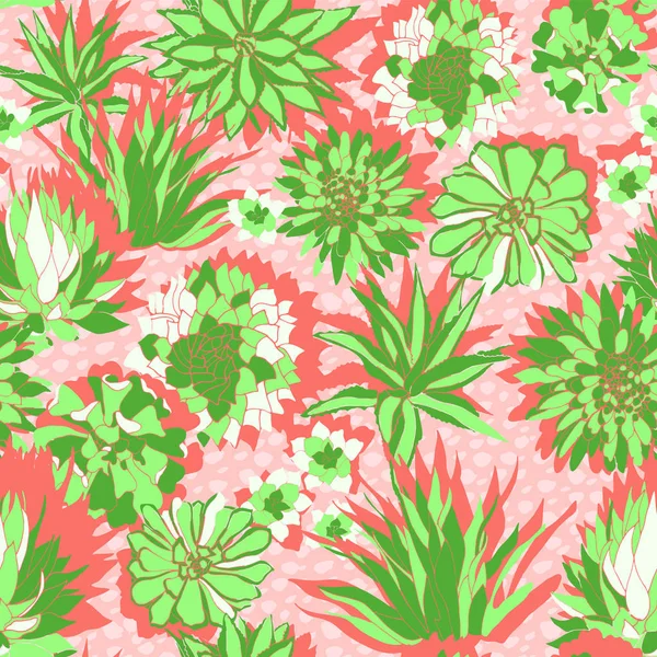 Design Tropical Moderne Coloré Jardin Succulent Luxuriant Corail Vif Verts — Image vectorielle