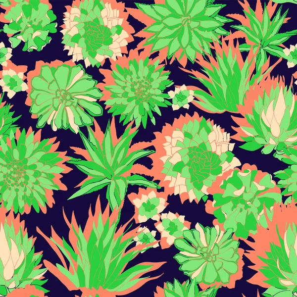 Colorido Diseño Tropical Moderno Exuberante Jardín Suculento Coral Brillante Verdes — Vector de stock