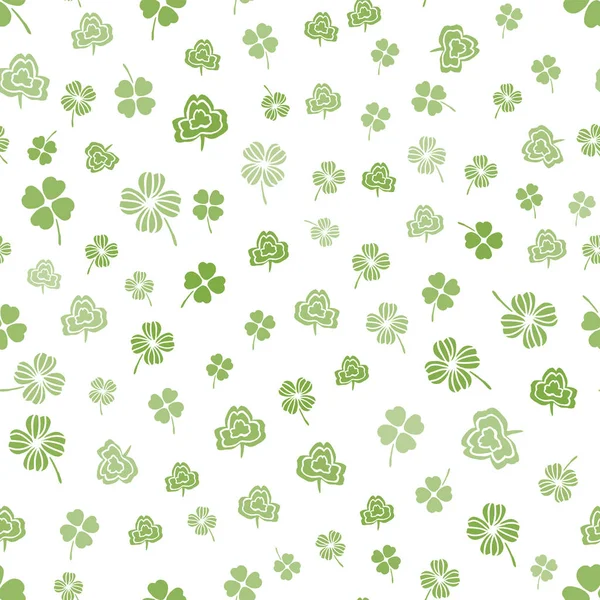 Grün auf weißem handgezeichneten irischen Shamrock Hintergrund in einem stilisierten modernen Stil. — Stockvektor