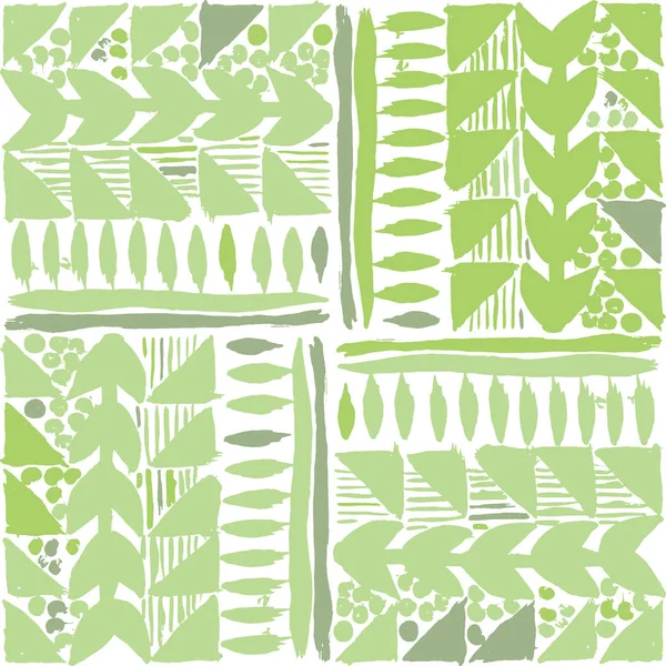 Dibujado a mano verde patrón de vectores sin costura patchwork tribal . — Vector de stock