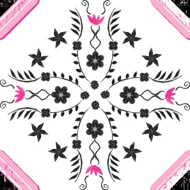 Tamamen değiştirilebilir vektör formatında siyah ve pembe elmas tasarımlı el boyaması süs çiçekCabochon karo.