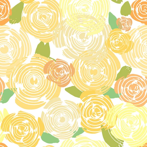Abstrakte gelbe handbemalte Rosen mit spiralförmiger Textur. nahtloses Vektormuster. — Stockvektor