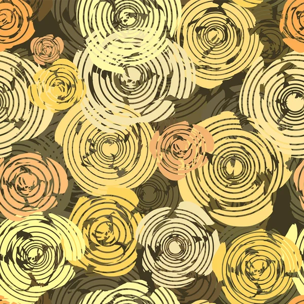 Jaune abstrait sur des roses peintes à la main foncées avec une texture spirale et un effet stratifié. Modèle vectoriel sans couture . — Image vectorielle