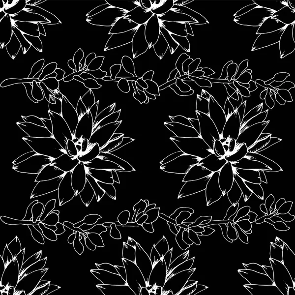 Zarif süs vektörü siyah ve beyaz lezzetli dikişsiz desen botanik tarzda.