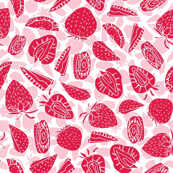 Piros és rózsaszín eper varrat nélküli mintás nyomtatási háttér-tervezés. — Stock Vector