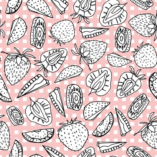 Fresas Sobre Fondo Cuadros Diseño Patrón Sin Costuras Vector Impresión — Vector de stock