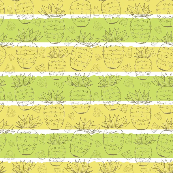 Vintage pineapple pattern print with stripes. Vector seamless background texture. — Stock Vector