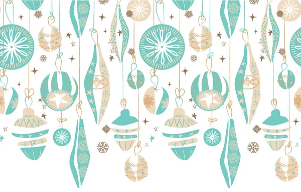 Hanging Christmas ornaments seamless border. Retro abstract illustration design. Vector — Stock Vector