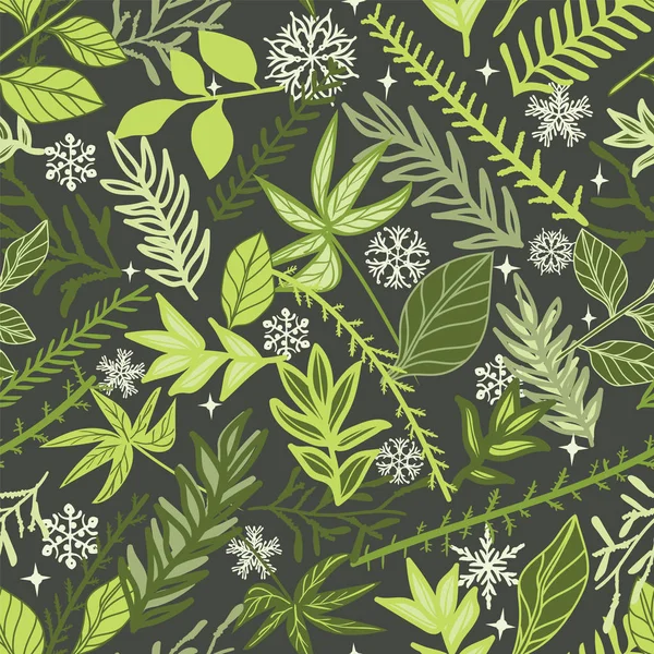 Vektor evergreen pola cabang mulus dan daun. Latar belakang bunga musim dingin gelap  . Stok Vektor