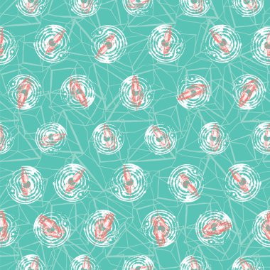 Eldeki tüyler ve eşmerkezli daireler prizmatik bir arkaplan çiziyor. Kusursuz vektör desenli baskı tasarımı.