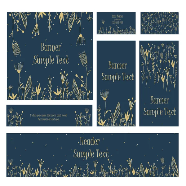 vektör seti kartvizit afiş başlık tasarım koyu mavi