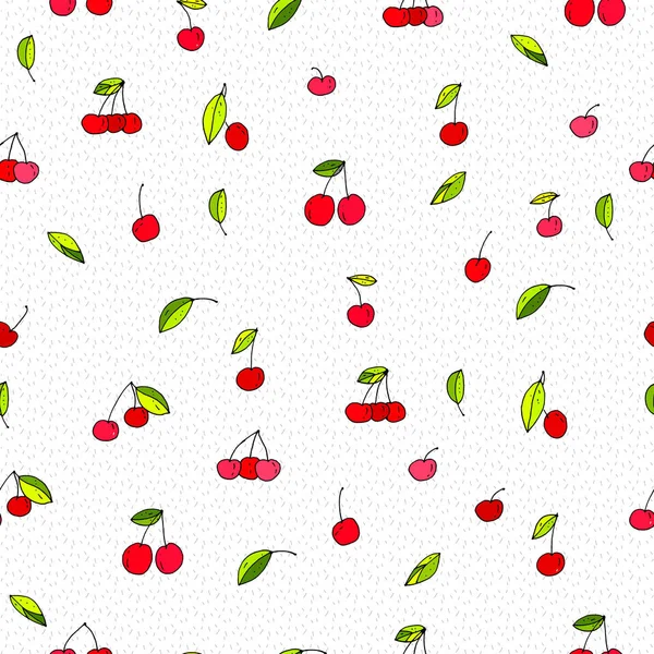 Cherry Vector Doodle Nahtloses Muster — Stockvektor