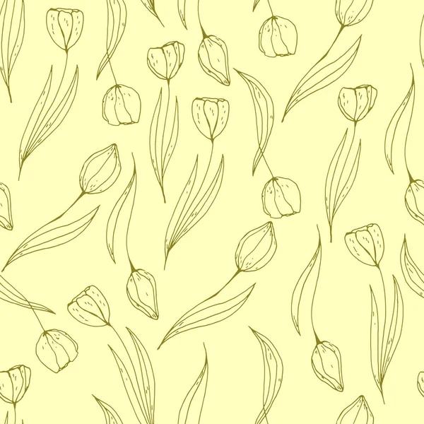 Blumen Tulpen Kritzeln Nahtloses Vektormuster — Stockvektor
