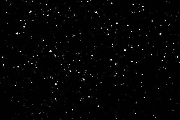 Caduta neve su sfondo nero Fiocchi di neve Volare in aria . — Foto Stock