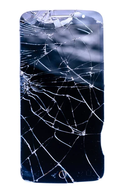 Kırık ve kırık cam akıllı telefon ekranı, beyaz arka planda siyah ekranda beyaz çizgiler, tasarım öğesi, arka plan dokusu