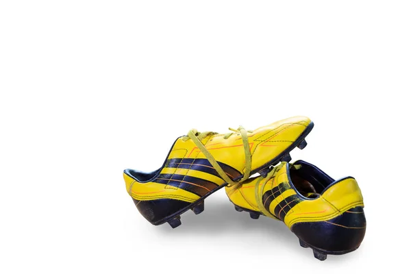 一双旧足球靴旧黄色足球鞋 — 图库照片