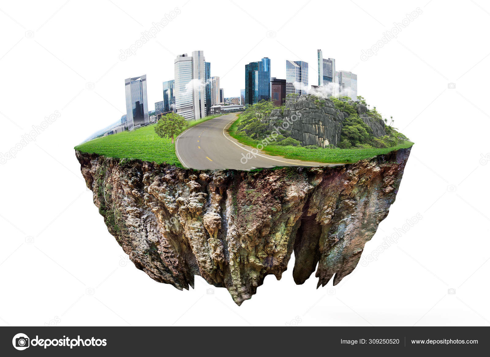 Modern city . fantasy floating island with natural on the rock, Stock Photo  by ©ganchaonan1@gmail.com 309250520