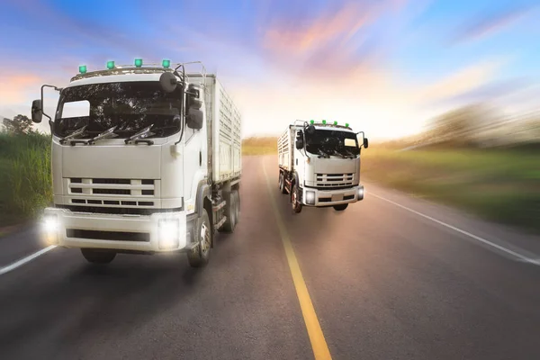 Overtaking Trucks Asphalt Road Road Transportation Cargo — Stock Photo, Image