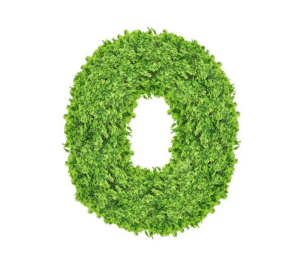 Tráva Číslo Nula Izolovaná Bílém Pozadí Symbol Zelenou Strukturou Trávníku — Stock fotografie