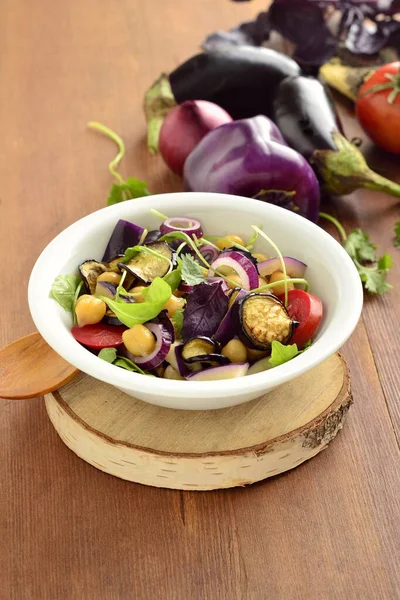 Eggplant Salad Chickpeas Fresh Vegetables Vertical — Stock Photo, Image