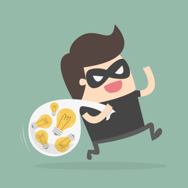 Bad Guy Stealing Ideas. Business Cartoon Concept Illustration. clipart