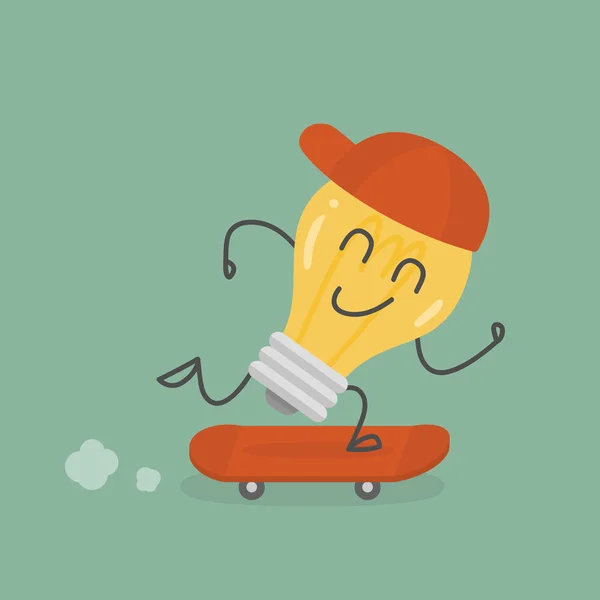 Idea Man On Skateboard. Ilustración del concepto de dibujos animados de negocios . — Vector de stock